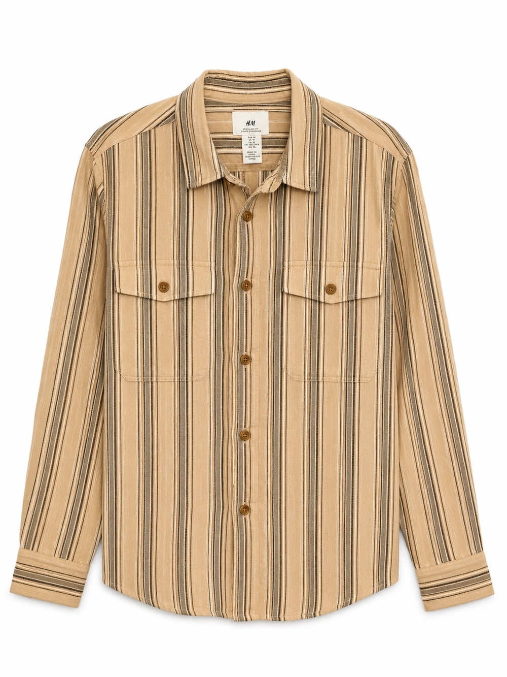 H&M Tan and Black Vertical Stripe Button-Down Shirt